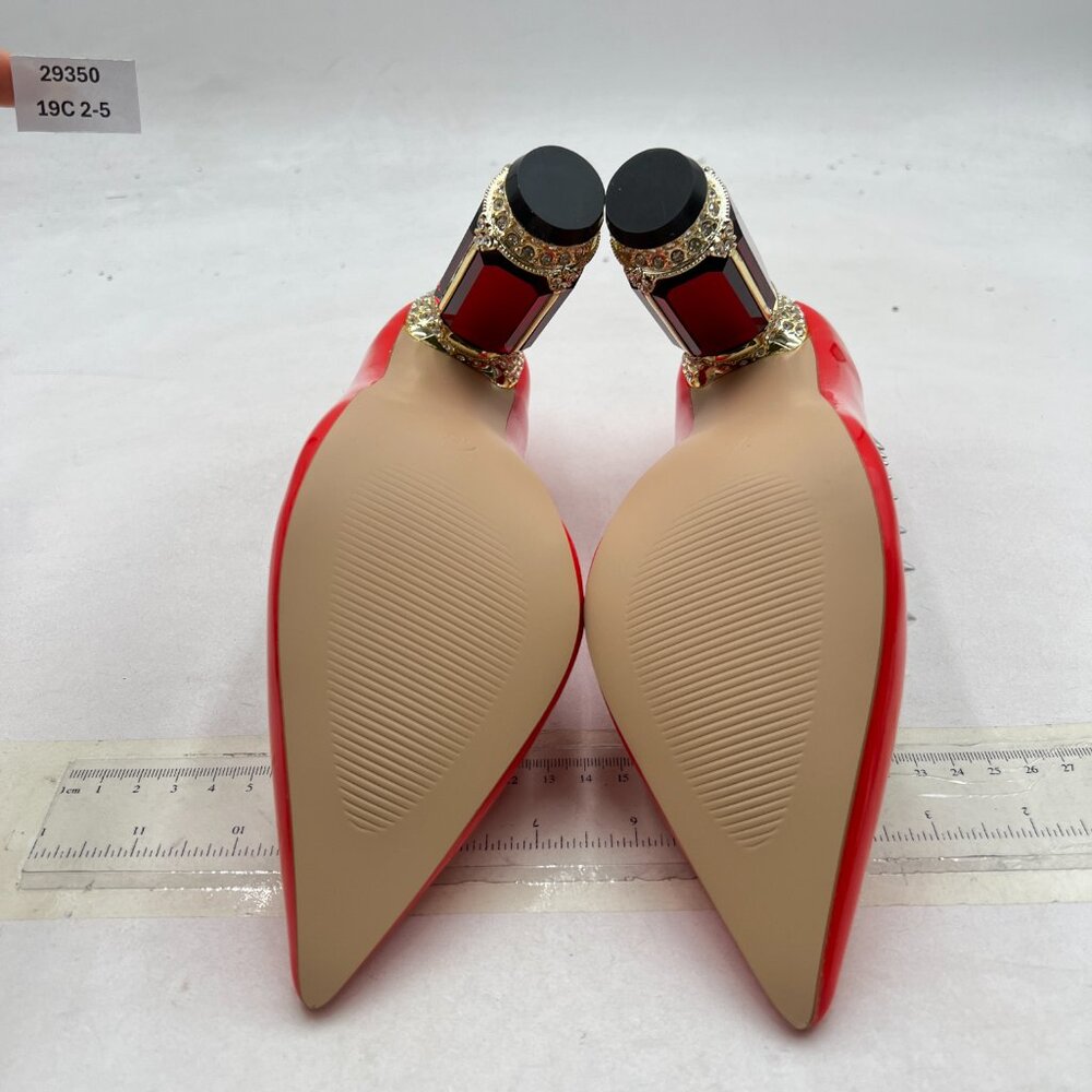 FSJ Red Bridal Pointed Toe High Heel Crystal Pumps Slip on Wedding Rivets Shoes - Picture 6 of 7